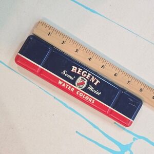 Vintage‎ Regent Semi-Moist Water Color Paints Tin Palette 1970s H.E.B. Tag $.29